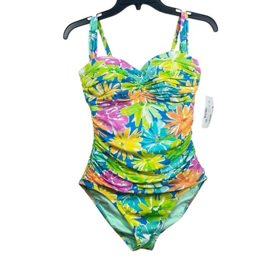 BLEU ROD BEATTIE $125 Shirred Floral Print One Piece Swimsuit 8 M - Picture 3 of 6